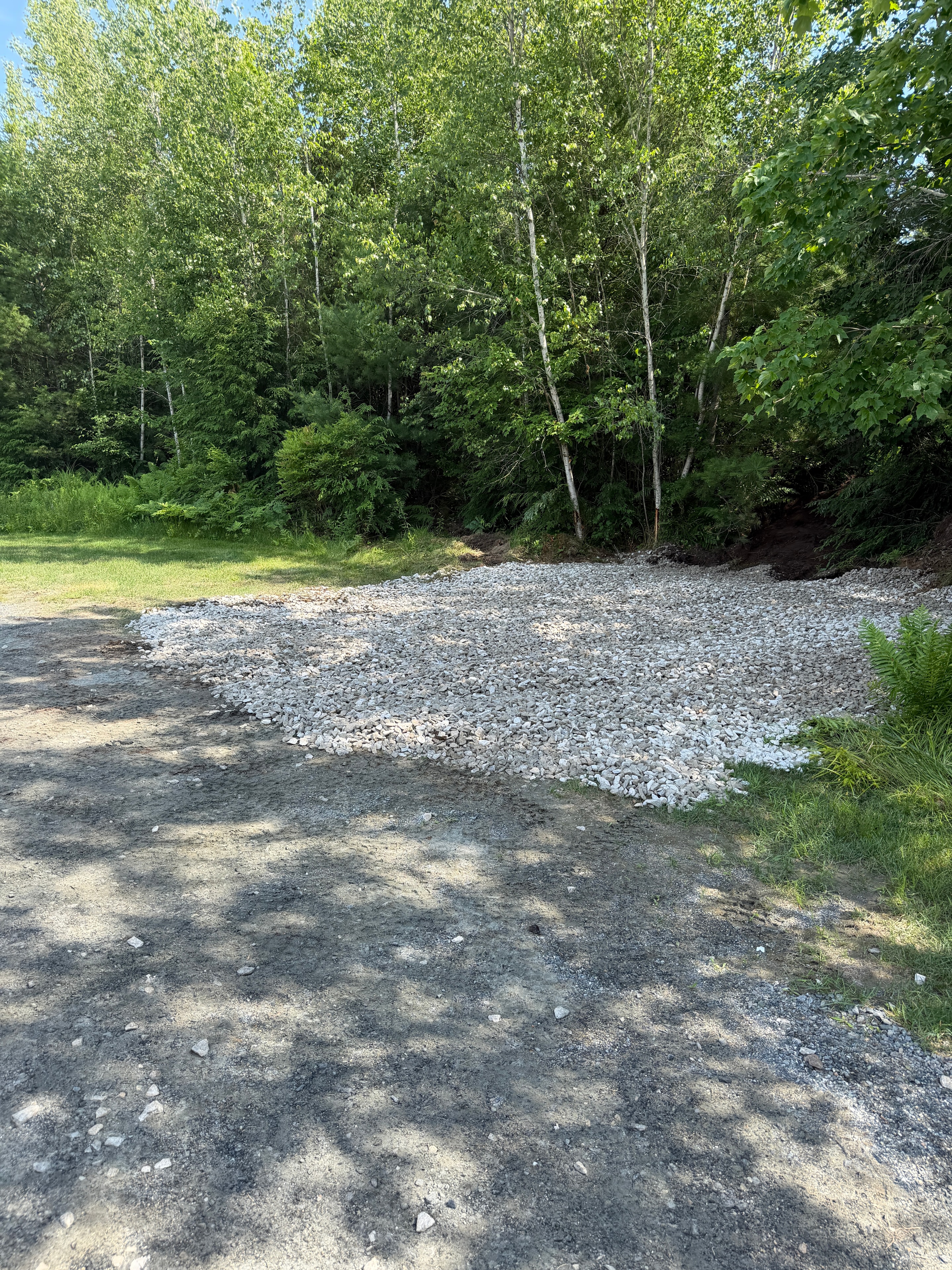 Fresh gravel driveway with treeline